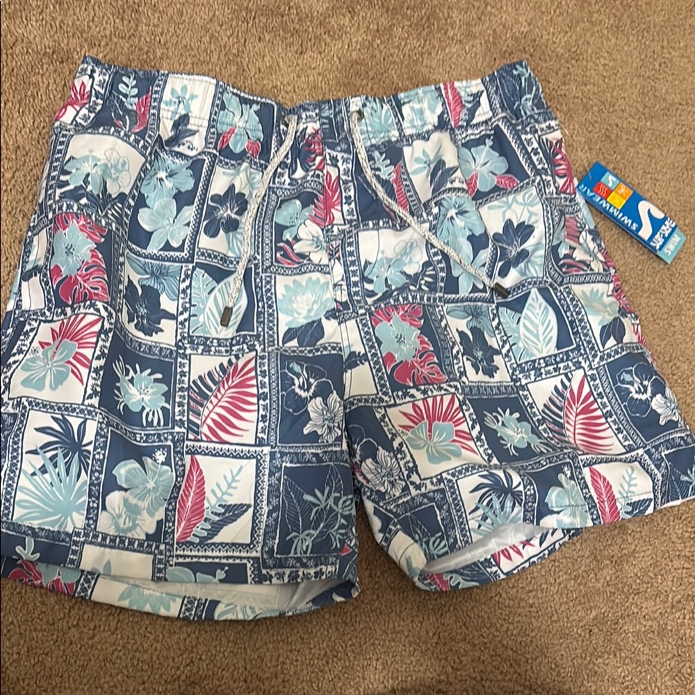 Surf Style Hybrid Shorts Blue and Red Comic Pattern